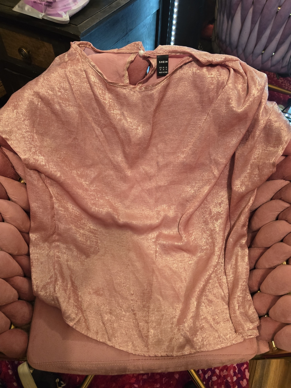 SHEIN Rose Pink Velvet Shine Blouse